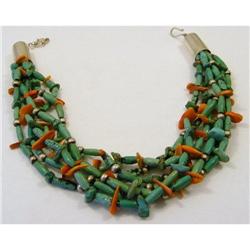 Turquoise & Coral 6 strand Necklace c1990 #2266327