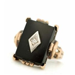 Black Onyx & Diamond Ring in Yellow Gold Deco #2266383