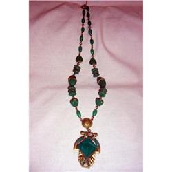 Antique Victorian Jade/ Brass Necklace #2279314