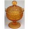 Image 1 : Daisy & Button Pressed Amber Glass Candy Jar #2279611