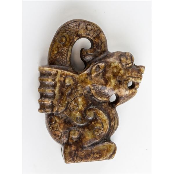 Chinese Archaistic Brown Jade Carved Beast Pendant