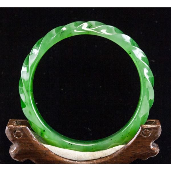 Chinese Green Jade Carved Bangle