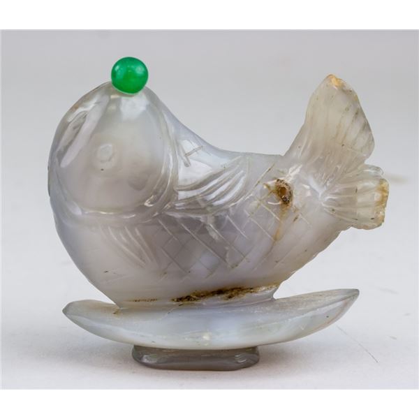 Chinese White Jade Carved Fish Brush Rest