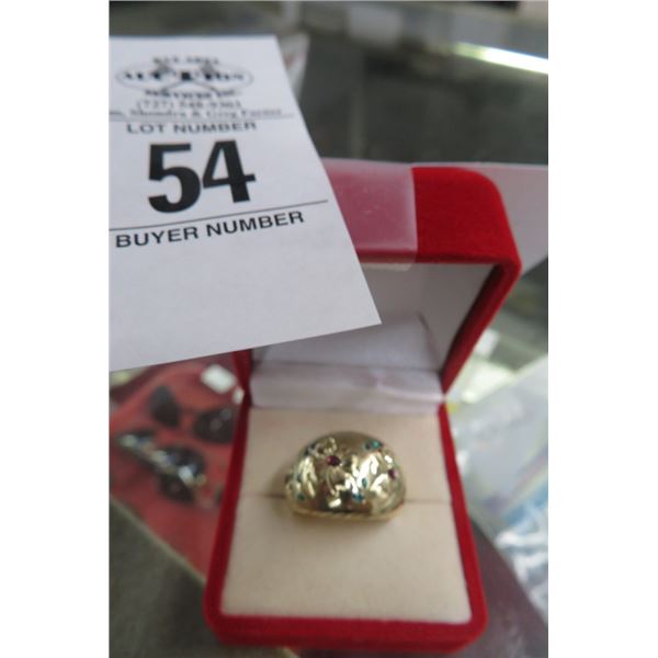 10K YG Dome Ring w/Flower Design 3.8G