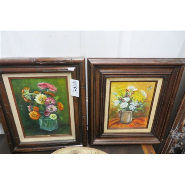 2-Framed Flower Prints Oil On Canvas 11" x 14" - 2 X $