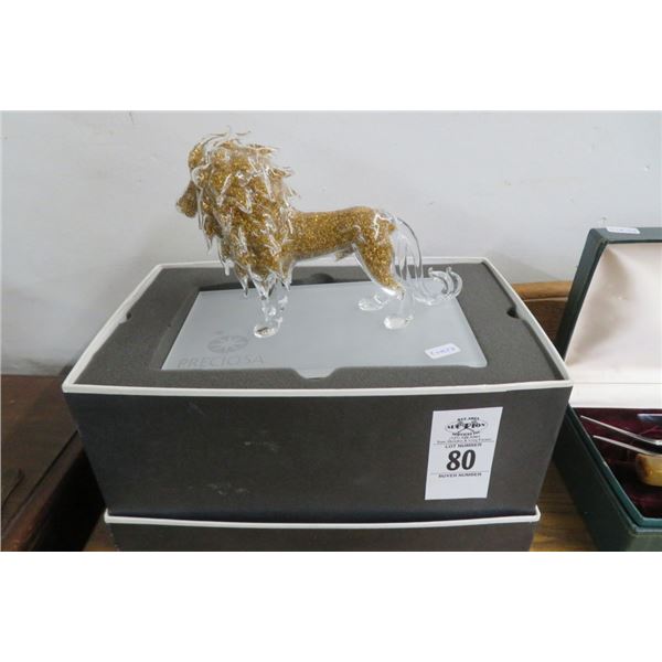 Preciosa Hand Blown Glass Lion w/Box