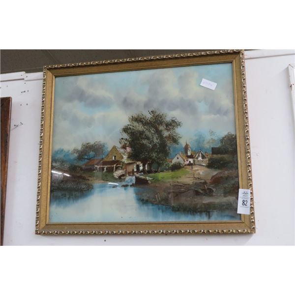 Framed Reversed Painting Farm House 26  x 22.5 