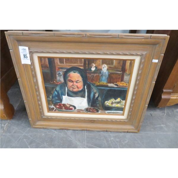 Framed Woman In Bakery Oil On Canvas by G. Davis 24" x 20"