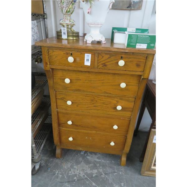 Tiger Oak 6 Drawer High Boy Dresser