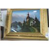 Image 1 : Framed Reversed Painting On Glass Church 28" x 24"