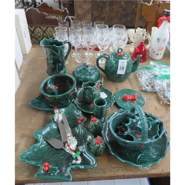 Lot of Lefton Christmas Dishware, Christmas Stemware &