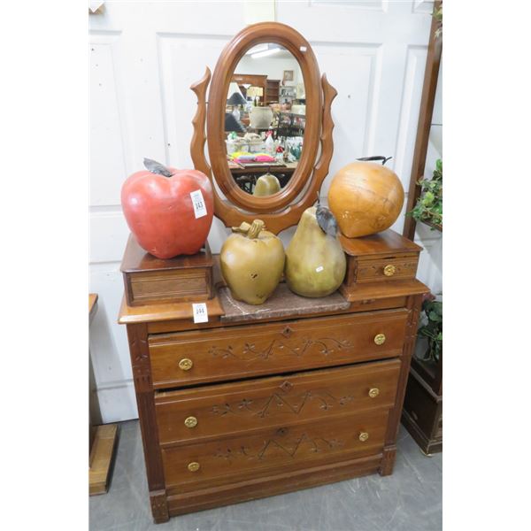 Mahogany Vanity Dresser w/Marble Inlay & Dresser