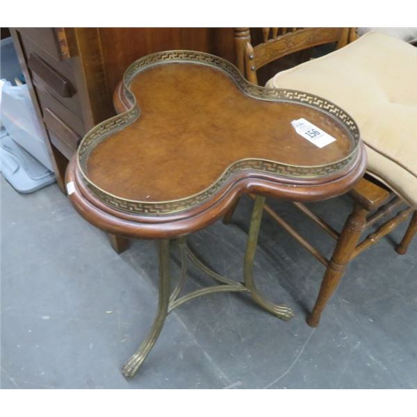 Tre Foil Accessory Table w/Brass Legs & Brass Edge