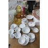 Image 1 : Lot of Tea Cups & Colored Glass Jars & Dishes