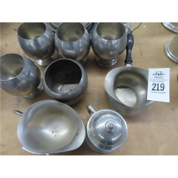 Pewter Mugs, Teapots & Serving Tray