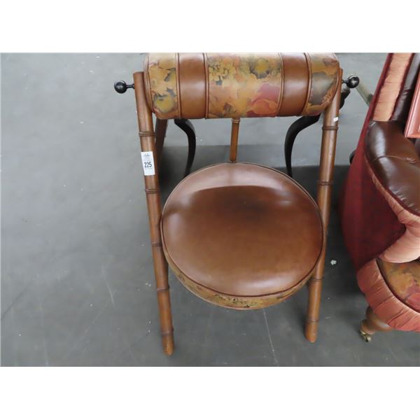 Bamboo Brown Leather Floral Accent Side Chair