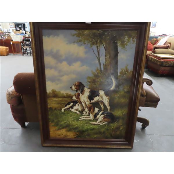 Framed Oil On Canvas Bird Dogs Artist C. Millet - 46  x 36 