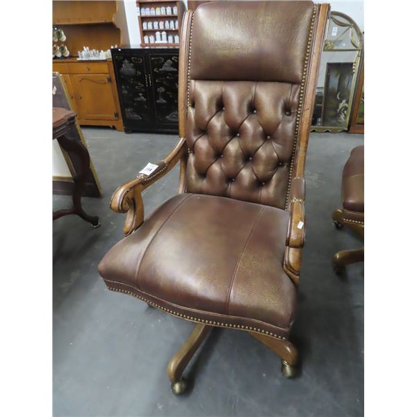 Brown Leather Button Tufted Secretarial Chair