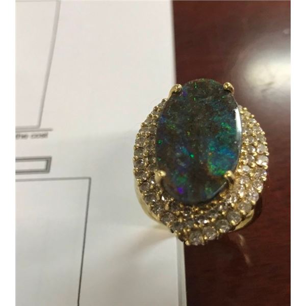 18K YG Opal & Diamond Ring Opal Weight 11.30 CT 70 Round