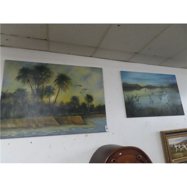 Oriental Oil On Canvas Seascapes (2) 36  x 48  & 28  x 42 