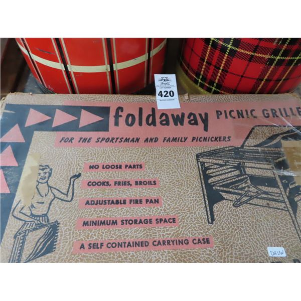 Foldaway Picnic Grill & Vintage Round Ice Chest