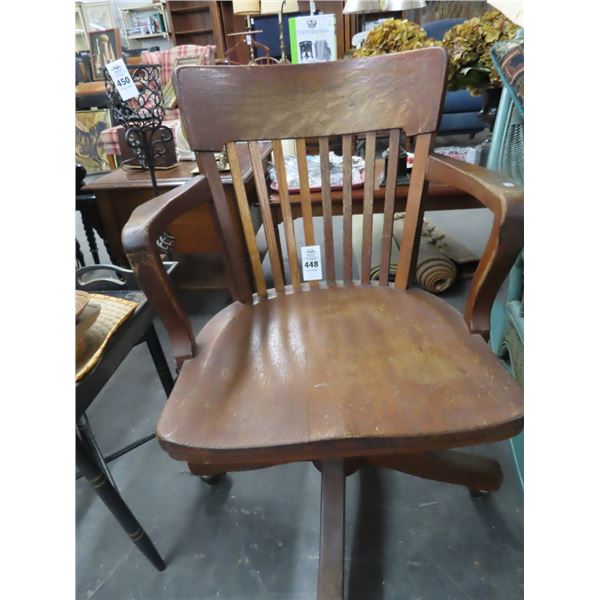 Vintage Tiger Oak Rolling Desk Chair