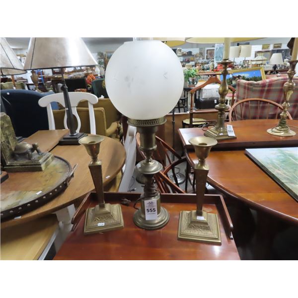 Brass Table Lamp & Candle Stands