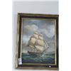 Image 1 : Framed Oil On Canvas Tall Ship - 27" x 21"