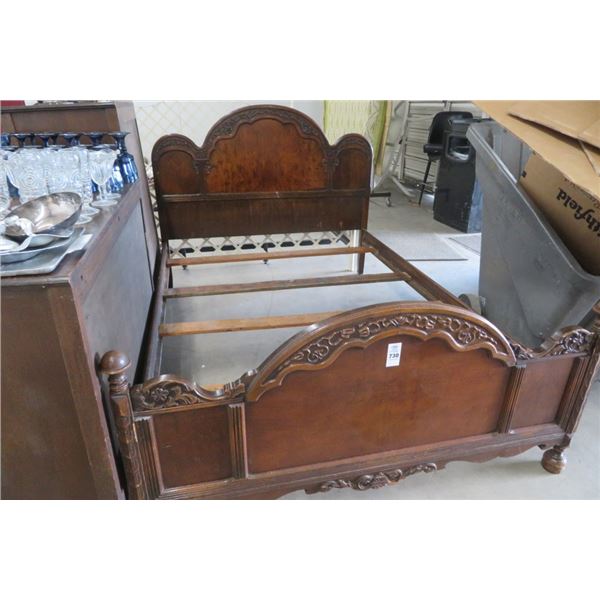 Carved Burl Mahogany Full Bed, Dresser & Highboy