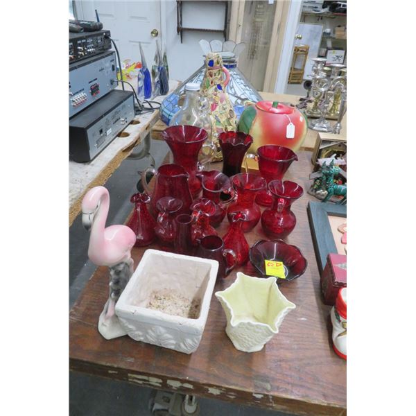 Apple Cookie Jar, Bottles Red Glass & Decor