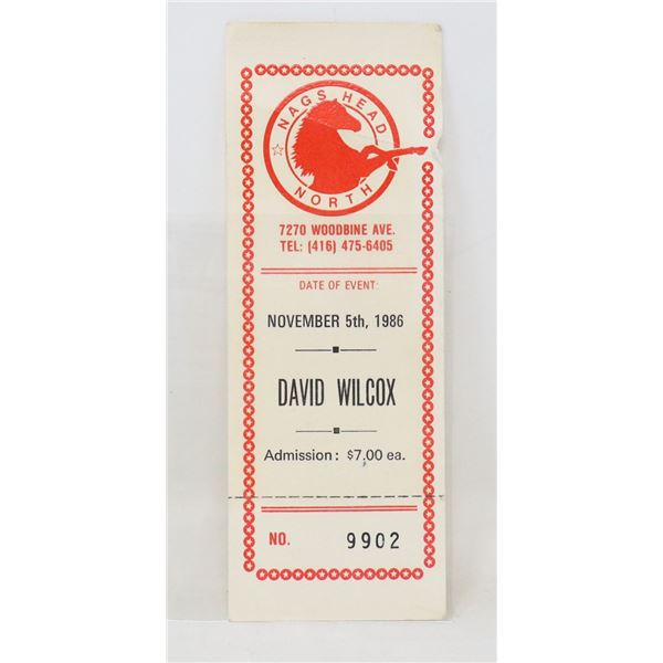 CONCERT TICKET STUB DAVID WILCOX 1986 NAGS HEAD