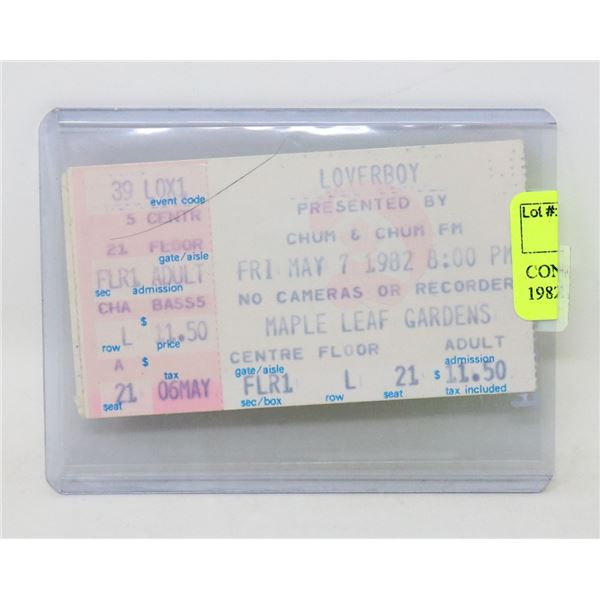 CONCERT TICKET STUB LOVERBOY 1982 GARDENS