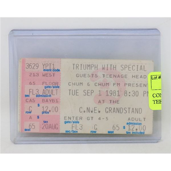 CONCERT TICKET STUB TRIUMPH / TEENAGE HEAD 981