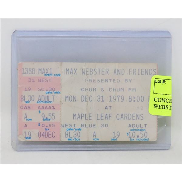 CONCERT TICKET STUB MAX WEBSTER 1979 GARDENS