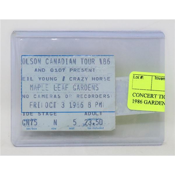 CONCERT TICKET STUB NEIL YOUNG 1986 GARDENS