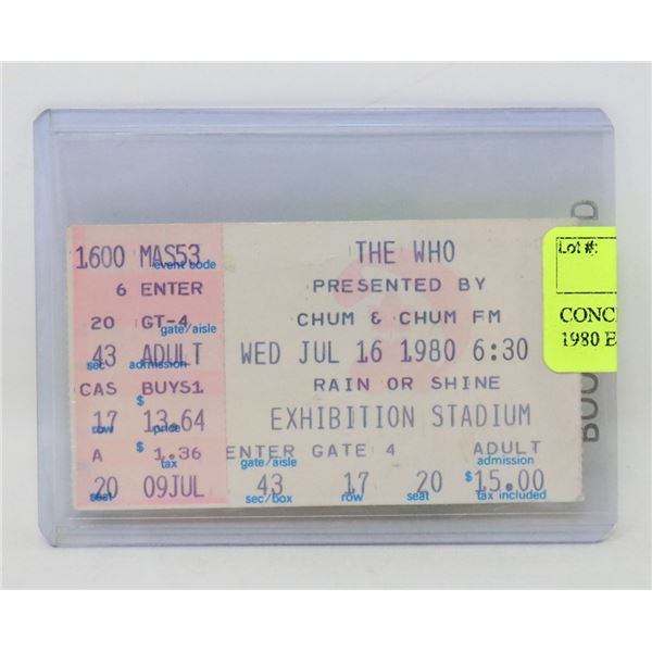 CONCERT TICKET STUB THE WHO 1980 EXHIBITION