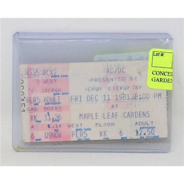 CONCERT TICKET STUB AC/DC 1981 GARDENS