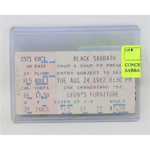 CONCERT TICKET STUB BLACK SABBATH 1982 CNE