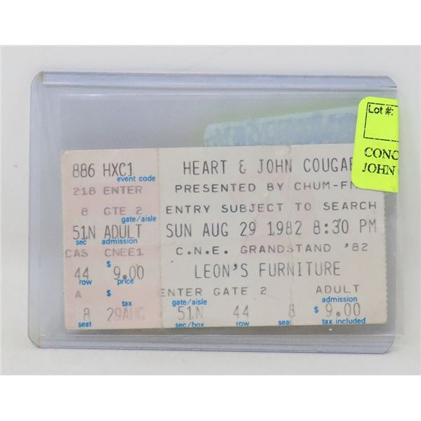 CONCERT TICKET STUB HEART / JOHN COUGAR 1982 CNE