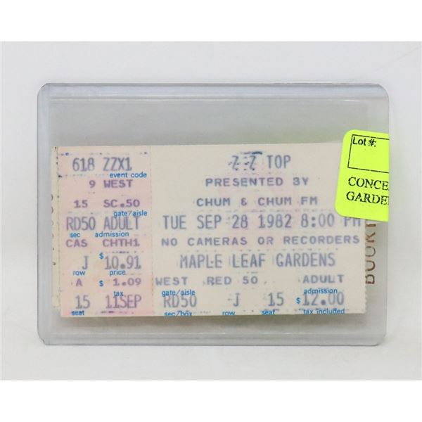 CONCERT TICKET STUB ZZ TOP 1982 GARDENS