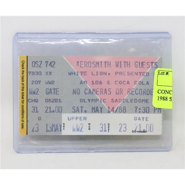 CONCERT TICKET STUB AEROSMITH 1988 SADDLEDOME