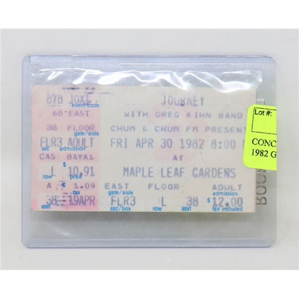 CONCERT TICKET STUB JOURNEY 1982 GARDENS