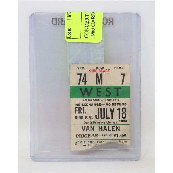 CONCERT TICKET STUB VAN HALEN 1980 GARDENS