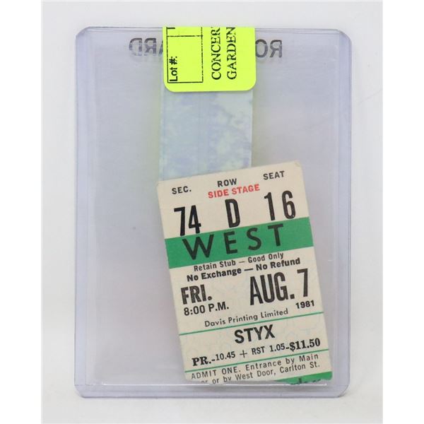 CONCERT TICKET STUB STYX 1981 GARDENS
