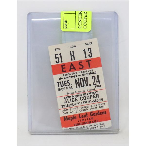 CONCERT TICKET STUB ALICE COOPER 1981 GARDENS