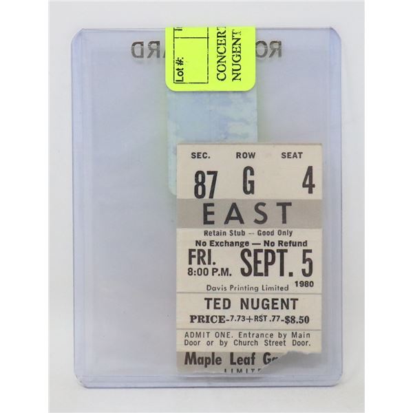 CONCERT TICKET STUB TED NUGENT 1980 GARDENS