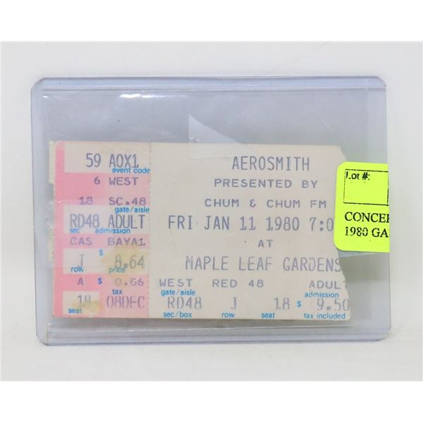 CONCERT TICKET STUB AEROSMITH 1980 GARDENS