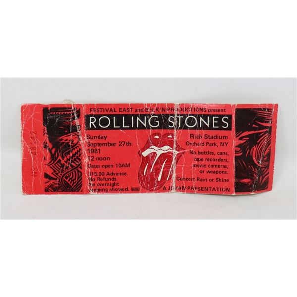 CONCERT TICKET STUB ROLLING STONES 1981 RICH