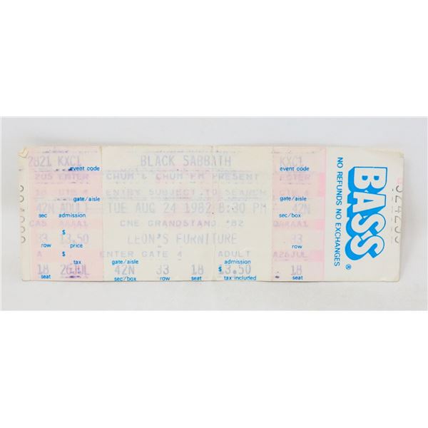 CONCERT TICKET STUB BLACK SABBATH 1982 CNE