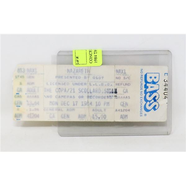 CONCERT TICKET STUB NAZARETH 1984 THE COPA BAR